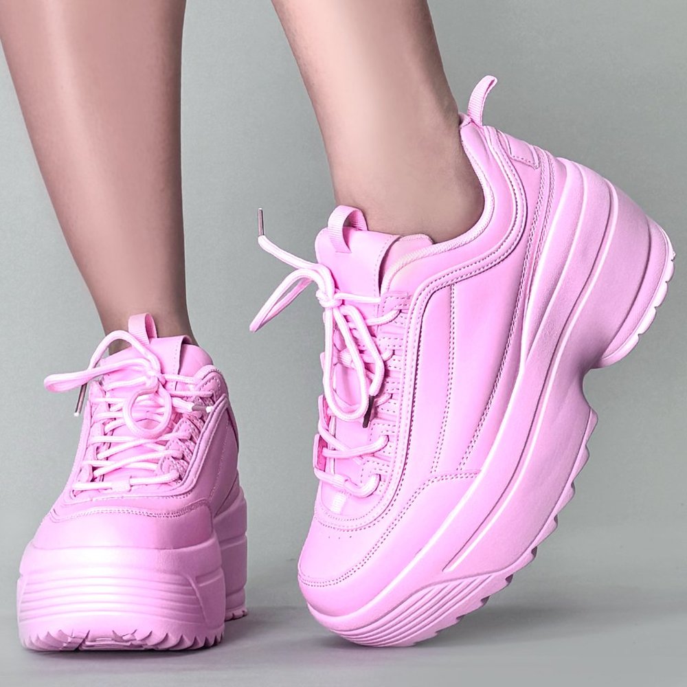 NEW Berness - LILY 5005 Sugar Pop Pink Platform Sneakers - Picture 2 of 6